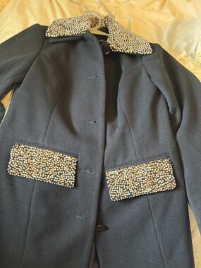 NWT collleen Lopez Black Women's Coat with removable beaded collar